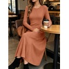 ANRABESS Womens Long Sleeve Ribbed Knit Fall Casual Maxi Dress(Caramel)