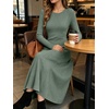 ANRABESS Womens Long Sleeve Ribbed Knit Fall Casual Maxi Dress(Green)