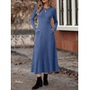 ANRABESS Womens Long Sleeve Ribbed Knit Fall Casual Maxi Dress(Navy Blue)