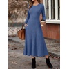 ANRABESS Womens Long Sleeve Ribbed Knit Fall Casual Maxi Dress(Navy Blue)