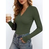ANRABESS Womens Long Sleeve Shirts V Neck Ribbed Knit Fitted Fall Tops(Army Green)