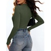 ANRABESS Womens Long Sleeve Shirts V Neck Ribbed Knit Fitted Fall Tops(Army Green)