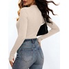 ANRABESS Womens Long Sleeve Shirts V Neck Ribbed Knit Fitted Fall Tops(Beige)