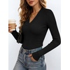 ANRABESS Womens Long Sleeve Shirts V Neck Ribbed Knit Fitted Fall Tops(Black)