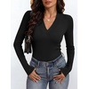 ANRABESS Womens Long Sleeve Shirts V Neck Ribbed Knit Fitted Fall Tops(Black)
