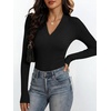 ANRABESS Womens Long Sleeve Shirts V Neck Ribbed Knit Fitted Fall Tops(Black)