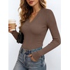 ANRABESS Womens Long Sleeve Shirts V Neck Ribbed Knit Fitted Fall Tops(Brown)
