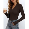ANRABESS Womens Long Sleeve Shirts V Neck Ribbed Knit Fitted Fall Tops(Coffee)