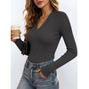 ANRABESS Womens Long Sleeve Shirts V Neck Ribbed Knit Fitted Fall Tops(Deep Grey)