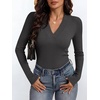ANRABESS Womens Long Sleeve Shirts V Neck Ribbed Knit Fitted Fall Tops(Deep Grey)