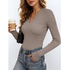 ANRABESS Womens Long Sleeve Shirts V Neck Ribbed Knit Fitted Fall Tops(Deep Khaki)