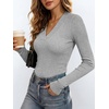 ANRABESS Womens Long Sleeve Shirts V Neck Ribbed Knit Fitted Fall Tops(Grey)