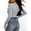 ANRABESS Womens Long Sleeve Shirts V Neck Ribbed Knit Fitted Fall Tops(Grey)
