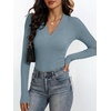 ANRABESS Womens Long Sleeve Shirts V Neck Ribbed Knit Fitted Fall Tops(Grey Blue)