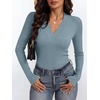 ANRABESS Womens Long Sleeve Shirts V Neck Ribbed Knit Fitted Fall Tops(Grey Blue)
