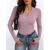 ANRABESS Womens Long Sleeve Shirts V Neck Ribbed Knit Fitted Fall Tops(Light Purple)