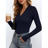 ANRABESS Womens Long Sleeve Shirts V Neck Ribbed Knit Fitted Fall Tops(Navy Blue)