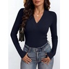 ANRABESS Womens Long Sleeve Shirts V Neck Ribbed Knit Fitted Fall Tops(Navy Blue)