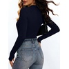 ANRABESS Womens Long Sleeve Shirts V Neck Ribbed Knit Fitted Fall Tops(Navy Blue)