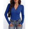 ANRABESS Womens Long Sleeve Shirts V Neck Ribbed Knit Fitted Fall Tops(Royal Blue)