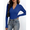 ANRABESS Womens Long Sleeve Shirts V Neck Ribbed Knit Fitted Fall Tops(Royal Blue)