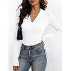 ANRABESS Womens Long Sleeve Shirts V Neck Ribbed Knit Fitted Fall Tops(White)
