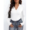 ANRABESS Womens Long Sleeve Shirts V Neck Ribbed Knit Fitted Fall Tops(White)