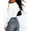 ANRABESS Womens Long Sleeve Shirts V Neck Ribbed Knit Fitted Fall Tops(White)