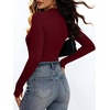 ANRABESS Womens Long Sleeve Shirts V Neck Ribbed Knit Fitted Fall Tops(Wine Red)