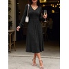 ANRABESS Womens Long Sleeve V Neck A Line Fall Midi Dress(Black)