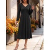 ANRABESS Womens Long Sleeve V Neck A Line Fall Midi Dress(Black)