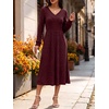 ANRABESS Womens Long Sleeve V Neck A Line Fall Midi Dress(Burgundy)