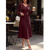 ANRABESS Womens Long Sleeve V Neck A Line Fall Midi Dress(Burgundy)