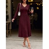 ANRABESS Womens Long Sleeve V Neck A Line Fall Midi Dress(Burgundy)