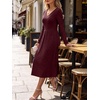ANRABESS Womens Long Sleeve V Neck A Line Fall Midi Dress(Burgundy)