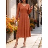 ANRABESS Womens Long Sleeve V Neck A Line Fall Midi Dress(Burnt Orange)