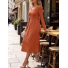ANRABESS Womens Long Sleeve V Neck A Line Fall Midi Dress(Burnt Orange)