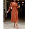ANRABESS Womens Long Sleeve V Neck A Line Fall Midi Dress(Burnt Orange)