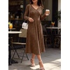 ANRABESS Womens Long Sleeve V Neck A Line Fall Midi Dress(Dark Brown)