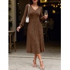 ANRABESS Womens Long Sleeve V Neck A Line Fall Midi Dress(Dark Brown)