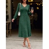 ANRABESS Womens Long Sleeve V Neck A Line Fall Midi Dress(Green)
