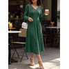 ANRABESS Womens Long Sleeve V Neck A Line Fall Midi Dress(Green)