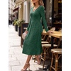 ANRABESS Womens Long Sleeve V Neck A Line Fall Midi Dress(Green)