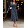 ANRABESS Womens Long Sleeve V Neck A Line Fall Midi Dress(Navy Blue)