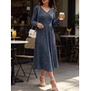 ANRABESS Womens Long Sleeve V Neck A Line Fall Midi Dress(Navy Blue)