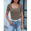 ANRABESS Womens Short Sleeve Sweater Scalloped Scoop Neck Tops(Camel)