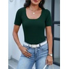 ANRABESS Womens Short Sleeve Sweater Scalloped Scoop Neck Tops(Deep Green)