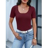 ANRABESS Womens Short Sleeve Sweater Scalloped Scoop Neck Tops(Deep Red)