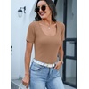 ANRABESS Womens Short Sleeve Sweater Scalloped Scoop Neck Tops(Khaki)