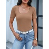 ANRABESS Womens Short Sleeve Sweater Scalloped Scoop Neck Tops(Khaki)